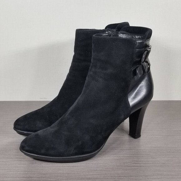 Aquatalia Roma Weatherproof Bootie, Black Suede & Leather, Womens Size 9 M - Picture 1 of 12